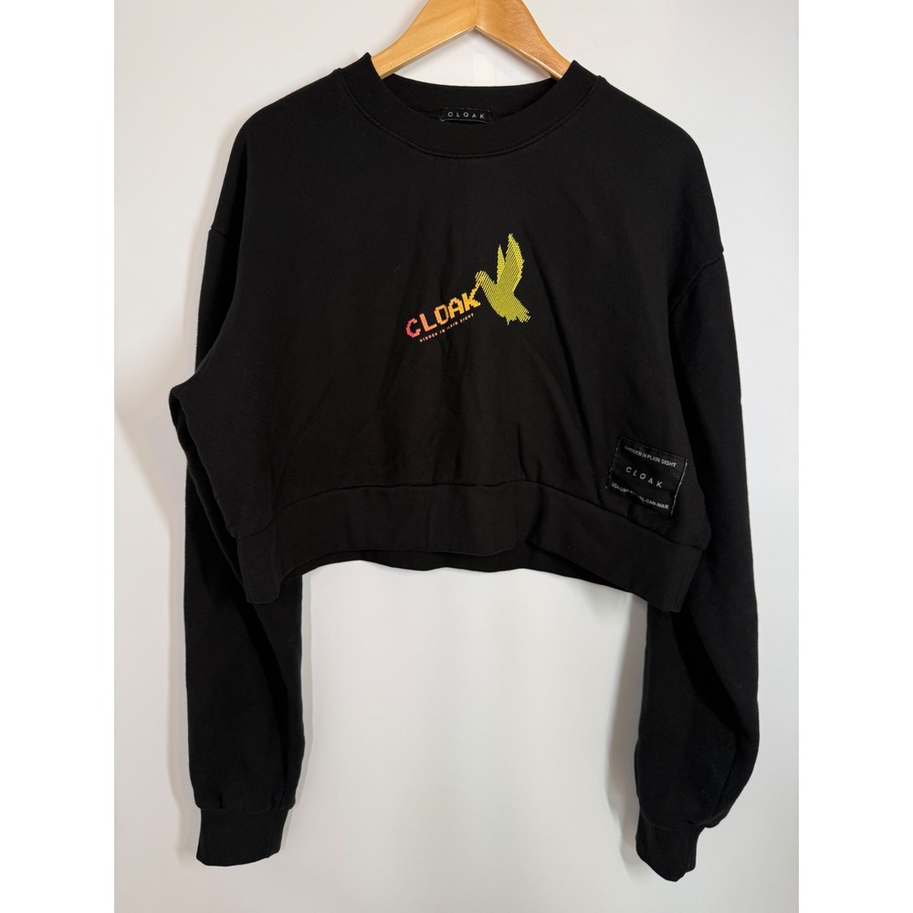 CLOAK Brand Hidden In Plain Sight Black Cropped Sweatshirt‎ Womens Size M USA